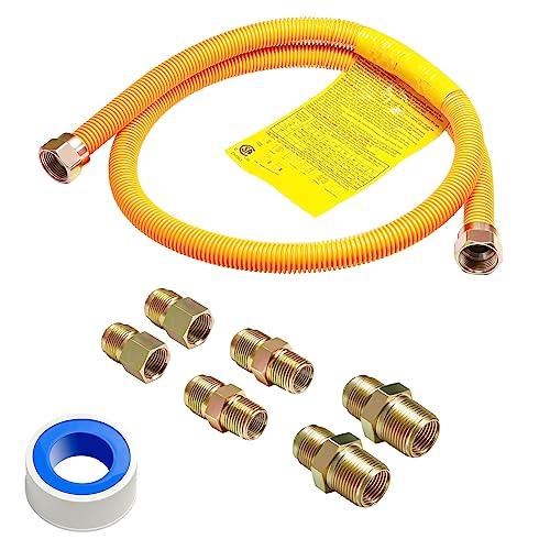 Roastove 48" Flexible Yellow Coated Gas Line Connector Kit for Stove, Dryer, Gas Water Heater, Furnace,5/8 in.OD(1/2 in. ID）Flexible Gas Line with Connector 1/2" FIP &1/2"MIP & 3/4"MIP Fitting