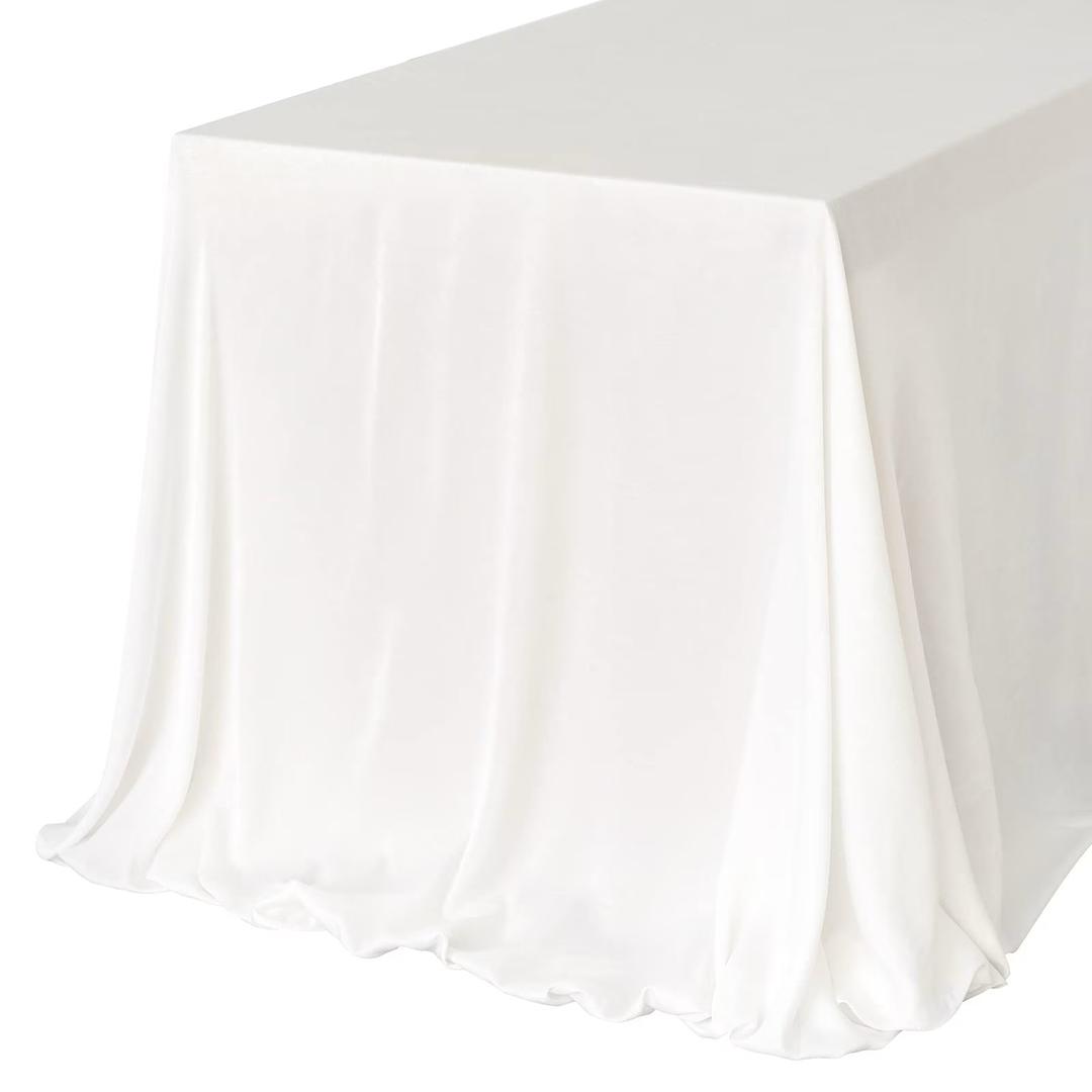 Ling's moment White Wedding Table Cloths in Premium Crumpled Velvet, 9ft x 11ft, Fits 4ft/6ft Rectangular/Round Sweetheart&Head Table for Wedding Reception, Bridal Shower, Birthday Decoration,Banquet