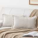Striped Farmhouse Throw Pillow Covers 12X20 Set of 2 Boho Pillow Cover with Fringe Tassel Chic Cotton Decorative Pillows Modern Neutral Lumbar Cushion Pillowcase for Sofa Couch Bed, Khaki