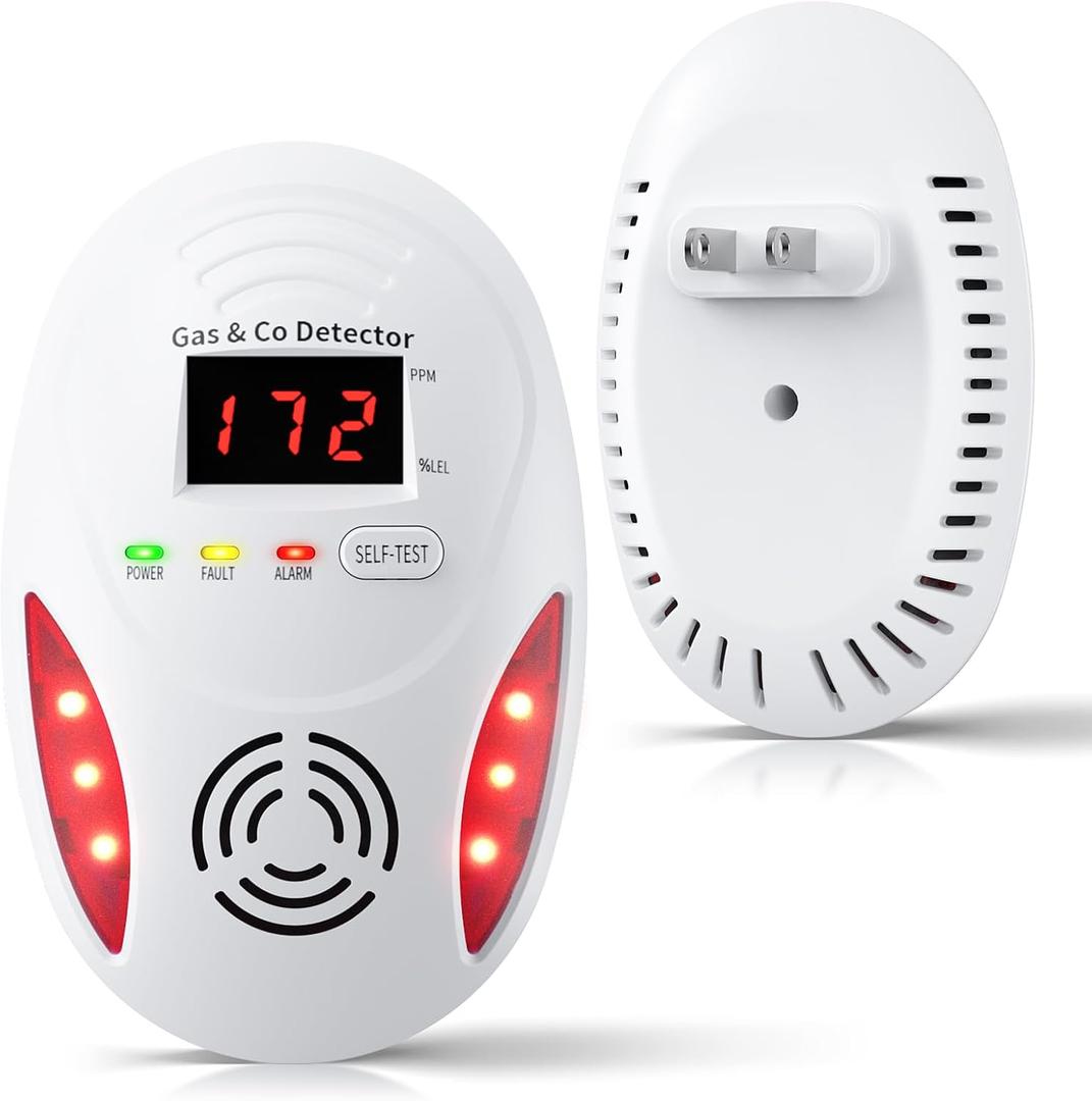 Carbon Monoxide Detectors and Natural Gas Detector, Carbon Monoxide Detectors Plug in, Dual Alarms Gas Leak Detector with Light - Natural, Co Leak Detection for Home, RV Essentials, White, 1Pc
