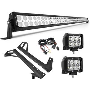 YITAMOTOR 52 Inch LED Light Bar + 2X 18W 4 Inch Spot Fog Light Pods+ Mounting Bracket with Wiring Harness for 07-18 Jeep Wrangler JK