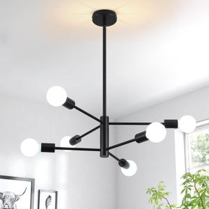 JZQWCK Modern Sputnik Chandeliers 6-Light,Black Chandeliers For Dining Room Light fixture,Mid Century Ceiling Light Fixture Height Adjustable Industrial Lighting For Bedroom Living Room Kitchen Island