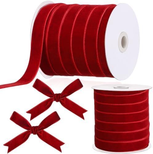 Chuangdi 5/8 Inch, 30 Yard Christmas Velvet Ribbon Red Vintage Burgundy Ribbons for Gift Wrapping Christmas Tree Ornaments Xmas Party Decoration Wreath Crafts Bow Making