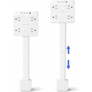 Electrical Outlet Extender Stick, 4 AC Outlets, 1 USB-A & 3 USB-C (PD20W), 1675W Power, 180 Rotation, 52cm Adjustable Length, Surge Protection, Ideal for Desks, Nightstands & More