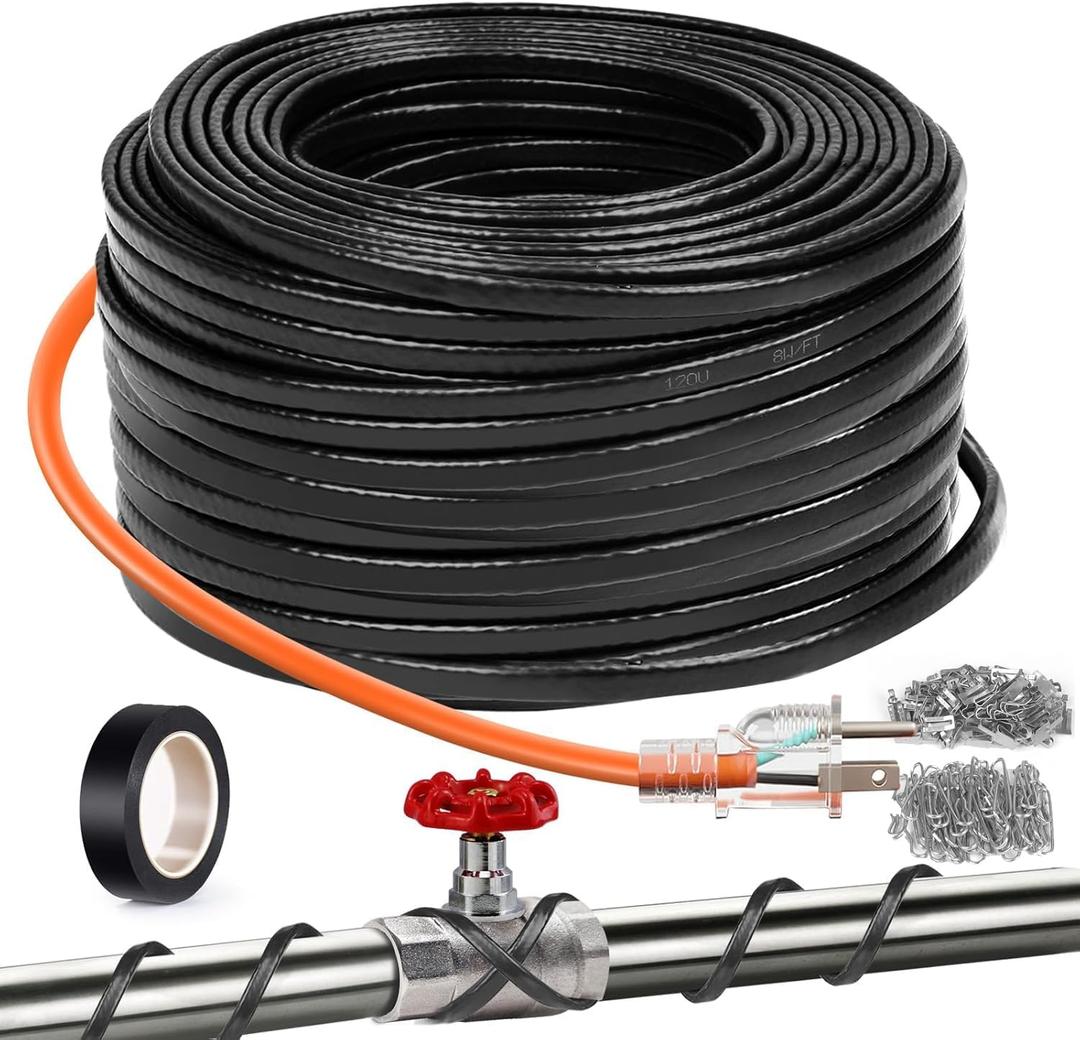 80FT3FT-200FT Pipe Heating Cable for Pipe Freeze Protection, Heat Cable for Water Pipes(Metal and Plastic), Pipe Heat Tape Keeps Water Flowing at -40F 5w/ft, 120V Plumbing fixture