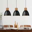ELYONA 3 Pack Hammered Pendant Lights for Kitchen Island 7 Metal Solid Wood Hanging Light Fixtures Adjustable Height Farmhouse Pendant Lighting for Dining Room Bedroom Bar Office, Modern Black Small