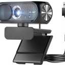 1080P HD Webcam with Privacy Cover, Wide-Angle Lens, Auto Light Correction, Plug & Play USB Webcam for Laptop, Desktop (Black)