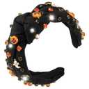 Rhinestone Knotted Jeweled Headband - Embellished Pumpkin Ghost Mixed Top Hairband for Women, Wide Hair Band Accessories, Holiday Makeup Hoop Gifts (Halloween-Black)