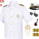 Kids Yacht Captain Sailor Costume for Boys Shirt Hat Accessories 6 Pcs Set Party Cosplay 3-4T White