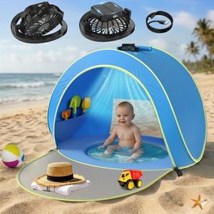 Baby Pop Up Tent with Integrated Solar Cooling Fan | Anti-UV Baby Tent for Beach with UPF 50 UV Protection | Baby Beach Pool | Portable Travel Sun Shade for Baby | Pop Up Pool