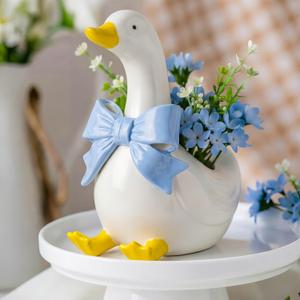 Silly Goose Vase Cute Ceramic Flower Vase for Silly Goose Birthday Party Table Decorative Home Nursery Aesthetic Decor(Blue)