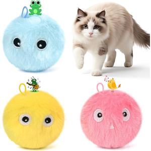 Chirping Cat Toy Balls, 3 Pack | Upgraded Plush Interactive Toy Balls, 3 Realistic Animal Sounds, Battery-Powered Motion Activated, Suitable for Indoor Kittens and Adult Cats Exercise Toy