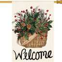 AVOIN colorlife Welcome Holly Red Berries House Flag 28x40 Inch Double Sided Outside, Winter Christmas Farmhouse Yard Outdoor Decorative Flag, | Red, House Size-28 x 40