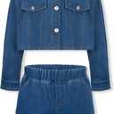 WELAKEN Denim Skirt Sets for Girls Kids & Teen (Jean Jacket + Mini Skirts) II Girl's Clothing Sets (6-7Y, Blue)