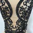 Beaded Appliques Sew on Lace with Crystals Rhinestones for Sewing Clothes Patches Prom Gown Wedding Dress Decorations (Black) 36x60cm