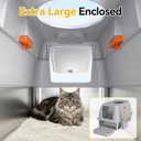 Extra Large Stainless Steel Litter Box with Lid, High Sided Enclosed Metal Cat Litter Pan, Dog Proof Front Entry Top Exit, Odor Control Easy Clean Leak Proof, Includes Scoop & Step, Light Gray
