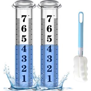 Rain Gauge Replacement Tube, Accurate Rain Gauges Outdoors Best Rated, 7" Capacity Rain Gauge Tube Replacement for Yard & Garden, Water Gauge for Rain, 2 Plastic Rainfall Meter Tube with 1 Clean Brush