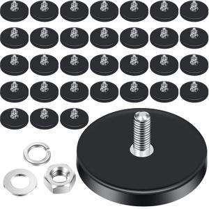 Flutesan M6 Threaded Magnets Rubber Coated, 32 Packs, Black, 1.69 Inch