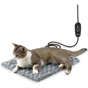 Adjustable Temperature Heated Cat Bed & Dog Heating Pad with Timer, Chew-Resistant Cord, Thick and Soft Cover, Indoor Pet Heating Pad, 17.7" x 15.7"