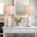 USumkky 24.5" Modern 3-Way Dimmable Touch Control with 5FT Cord & USB A+C Ceramic Lamps Set of 2 Table Lamp for Living Room Bedroom Farmhouse Nightstand Bedside Pink