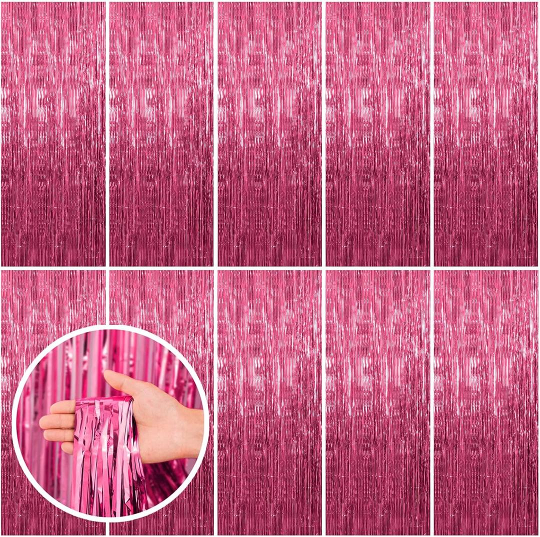 10 Pack Pink Backdrop Party Decorations Tinsel Curtain Party Backdrop Foil Fringe Birthday Decorations Photo Booth Streamer Backdrop Pink Theme Bachelorette Graduation Party Decorations (39.4"W x 78.7"L (Pack of 10))