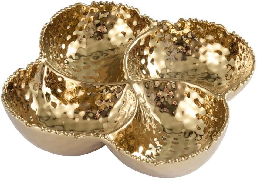Pampa Bay Golden Millenium Titanium-Plated Porcelain 4-Section Bowl, 9 X 9 X 2.5in