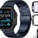 WJK Metal Band Compatible with Apple Watch Bands 49mm For Men Women, Stainless Steel Replacement Strap with 2 Pack Case Screen Protector Compatible for iWatch Series Ultra 3/2/1, Midnight Blue