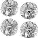 4Pcs Metallic Cheerleading Pom Poms, Creatiee 2 Pair Cheerleader Cheering Squad Pompoms for School Sports Dance Games Team Spirit Cheer (Silver)