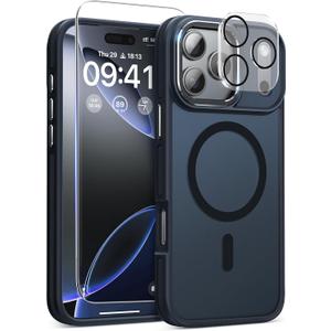 Magnetic 3 in 1 for iPhone 17 Pro Case, [Omni-Directional Protection] with 1x Screen Protector + 1x Camera Cover, [Seamless Work with Magsafe] Shockproof Slim Thin Matte Case for iPhone 17 Pro Black