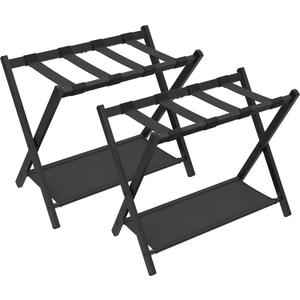 SONGMICS Luggage Racks for Guest Room, Set of 2, Suitcase Stand with Storage Shelf, Steel Frame, Foldable for Easy Storage, Hotel, Bedroom, Black URLR003B02