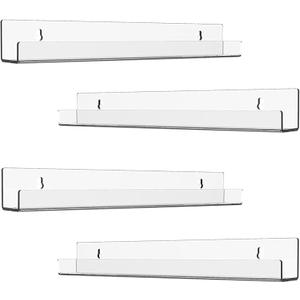 ROYALITA 4 Pack Clear Acrylic Shelves Vinyl Record Holders Wall Mount, 12 Inch Floating Vinyl Holder for Album Record/Nail Polish Display & Wall Decor