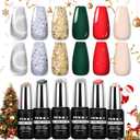 NXJ INFILILA Cat Eye Christmas Gel Nail Polish Set 6 Colors, Winter Christmas Gel Polish Set Sparkle Green Red Glitter Silver New Year Fall Gel Polish Kit Nail Art Manicure(Feline Luster)
