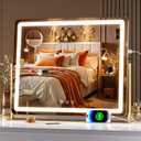 Hasipu Vanity Mirror with Lights, 25" x 21" LED Makeup Mirror, Light up Mirror with 10X Magnification and Phone Holder, USB Charging Port, Smart Touch 3 Colors Dimmable, 360 Rotation (Gold)