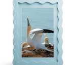 5x7 Picture Frame with Mat for 4x6, Wavy Edge Wooden Real Glass Photo Frame for Tabletop and Wall Hanging, Blue, 1 Pack