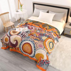 Rainbow 4 Layers of Gauze Blanket, Extra Large Boho Lightweight Breathable Bed Blankets Colorful Muslin Throw Blanket for All Seasons Queen Size