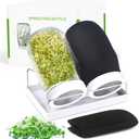 Organic Seed Sprouting Jar Kit  2  32 oz Wide-Mouth Mason Jars with Stainless-Steel Sprouter Lids & Stand, Blackout Sleeves, Drain Tray  Grow Broccoli, Alfalfa & Bean Microgreens (White)