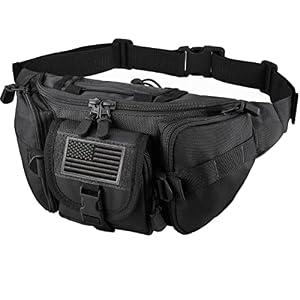 FRTKK Tactical Fanny Pack Military Waist Bag Pack with USA Flag Patch Utility Hip Pack with Adjustable Strap for Outdoors Fishing Cycling Camping Hiking Dog Walking
