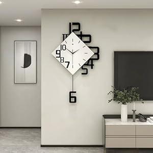 Modern Large Wall Clock for Living Room Decor Silent Quartz Battery Operated Pendulum Wall Clocks for Kitchen Home Bathroom Bedroom Wall Decor Wooden 33 Inch Giant White Wall Clock (Color:1)