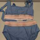 Girls Swimsuit 2 Piece Color Block Halterneck Bikini Sets with Adjustable Straps High Waist Girls Bathing Suits 9-16Y (11-12 Years, Grey Blue)