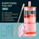 Pandaloo Glass Cups With Lids and Straws -20 Fl Oz- Perfect Size Iced Coffee Cup - Smoothie Cup With Bamboo Lid and On the go Lid - Glass Tumbler With Straw (1 Count (Pack of 1), Tender Pink)