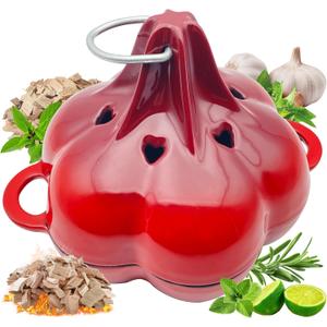 Enameled Cast Iron Smoker Roaster & Garlic Roaster Baker, Multi-Functional Box for Gas/Pellet/Charcoal Grills, Oven & Wood Stove, Enameled Dutch Oven Style Cookware, Enamelled Cooking Pot