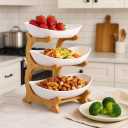 Fruit Bowl With Bamboo Wood Stand, Fruit&Vegetable Candy Dish Decor Basket for Kitchen CounterLarge Capacity Vegetable Storage Stand Snacks Rack Tray Plate Rack