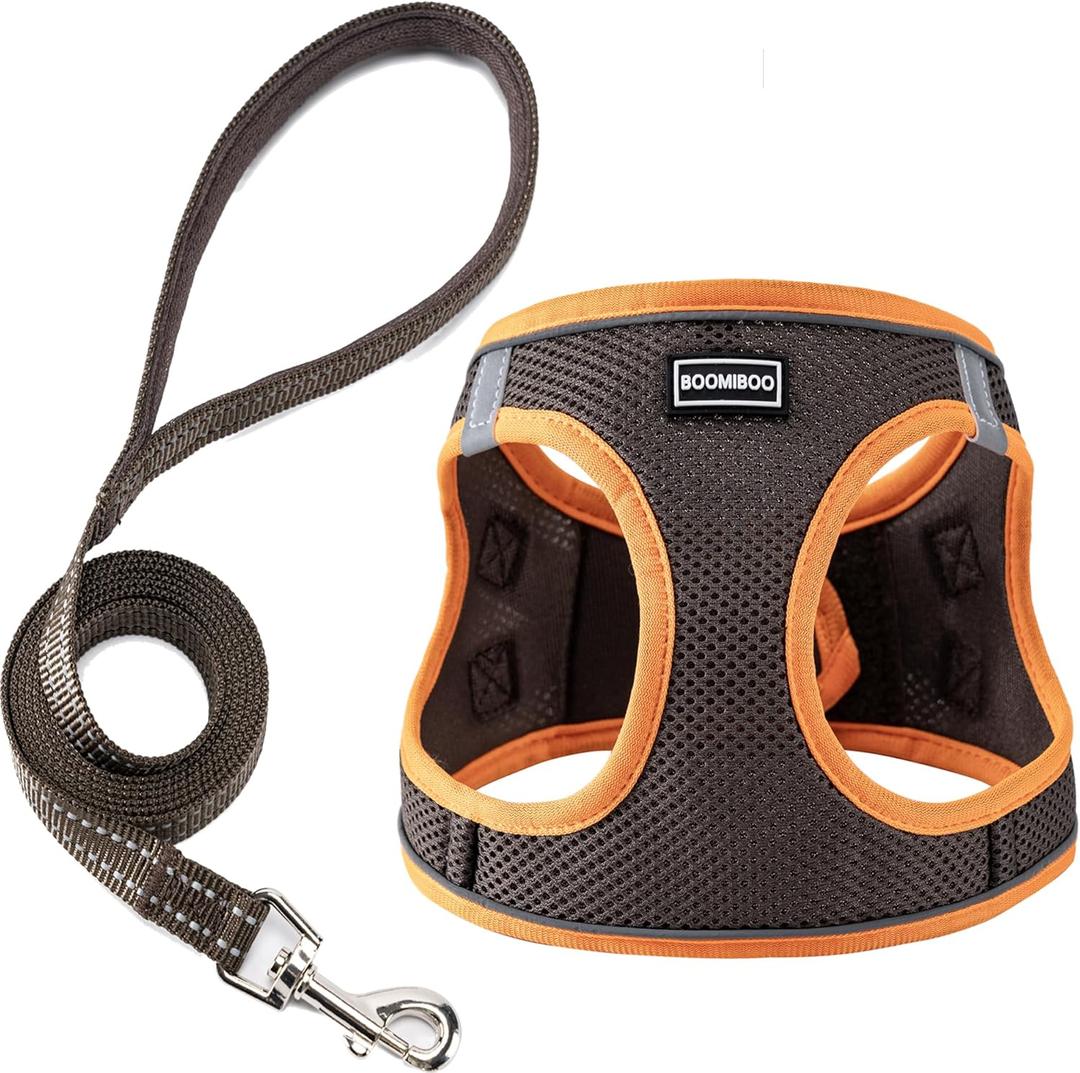 Dog Harness with Leash Set, No Pull Adjustable Reflective Step-in Puppy Pet Vest Harnesses for Small Medium Large Dogs and Cats,Brown XL (XL(Chest:20"-22"))
