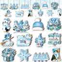 Sintuff 36 Winter Decoration Winter Wooden Ornaments for Tree Cat Penguin Snowflake Snowman Gnome Pine Truck Blue Hanging Decoration Set Christmas Tree Decorations for Party Supplies