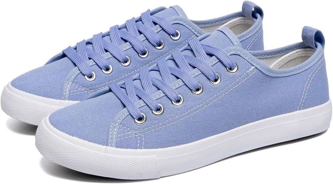 Canvas Shoes for Women Casual Low Top Sneakers Fashion Womens Tennis Shoes with Extra Laces (7, Light Blue)