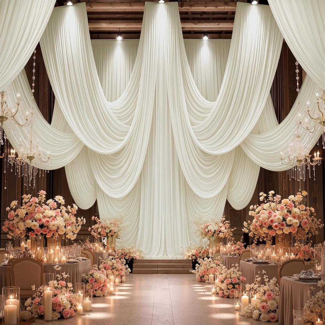 20x40FT Ivory Ceiling Drapes for Weddings, Wrinkle Free Extra Long Drapery, 60"W x 480"L