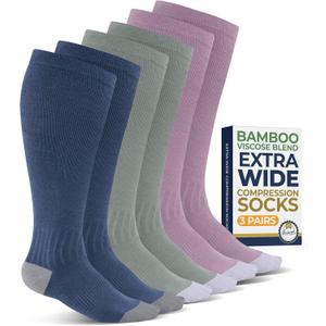 Pembrook 3 Pairs Plus Size Compression Socks Wide Calf - Bamboo Viscose Compression Socks for Women Wide Calf (XX-Large, Light Green/Light Blue/Rose - 3 Pairs)