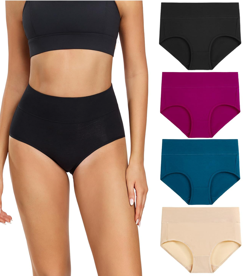 wirarpa Women's Cotton Underwear High Waisted Ladies Panties Full Coverage Briefs 4 Pack  L