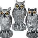 3-Pack Owl Decoys for Bird Deterrent - Weatherproof Bird Repellent Devices for Outdoor Use - Plastic Owls to Scare Birds Away and Control Garden Pests