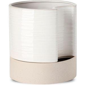 Nihow Self Watering Plant Pot: 8 Inch Ceramic Planter with Drainage Hole & Water Storage Plus for Indoor & Outdoor Plants - Cylinder Round Flower Pot for Succulent/Herbs/Violets - Cream White & Brown